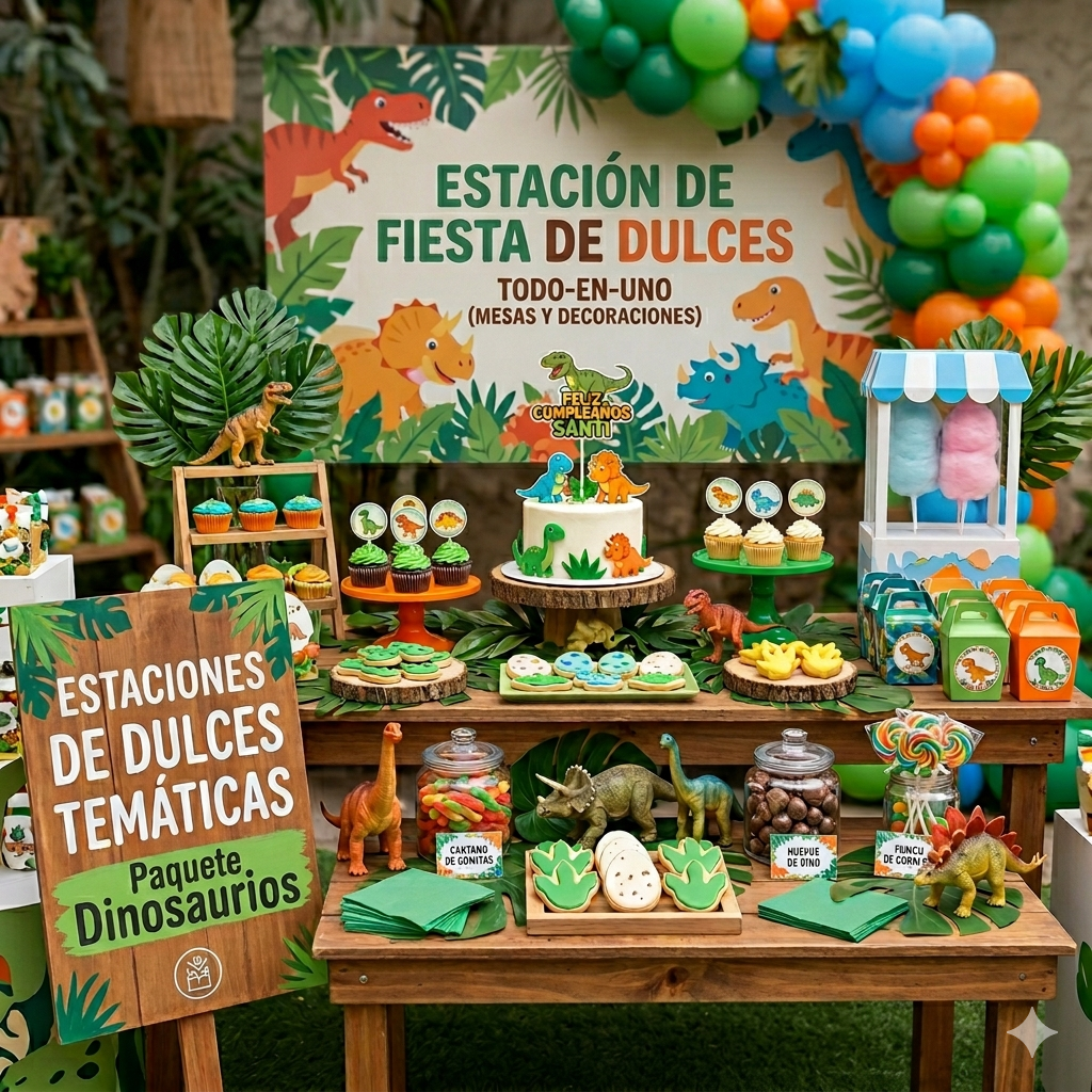 Mesas de Dulces con Estilo Jurásico 🦖🌋